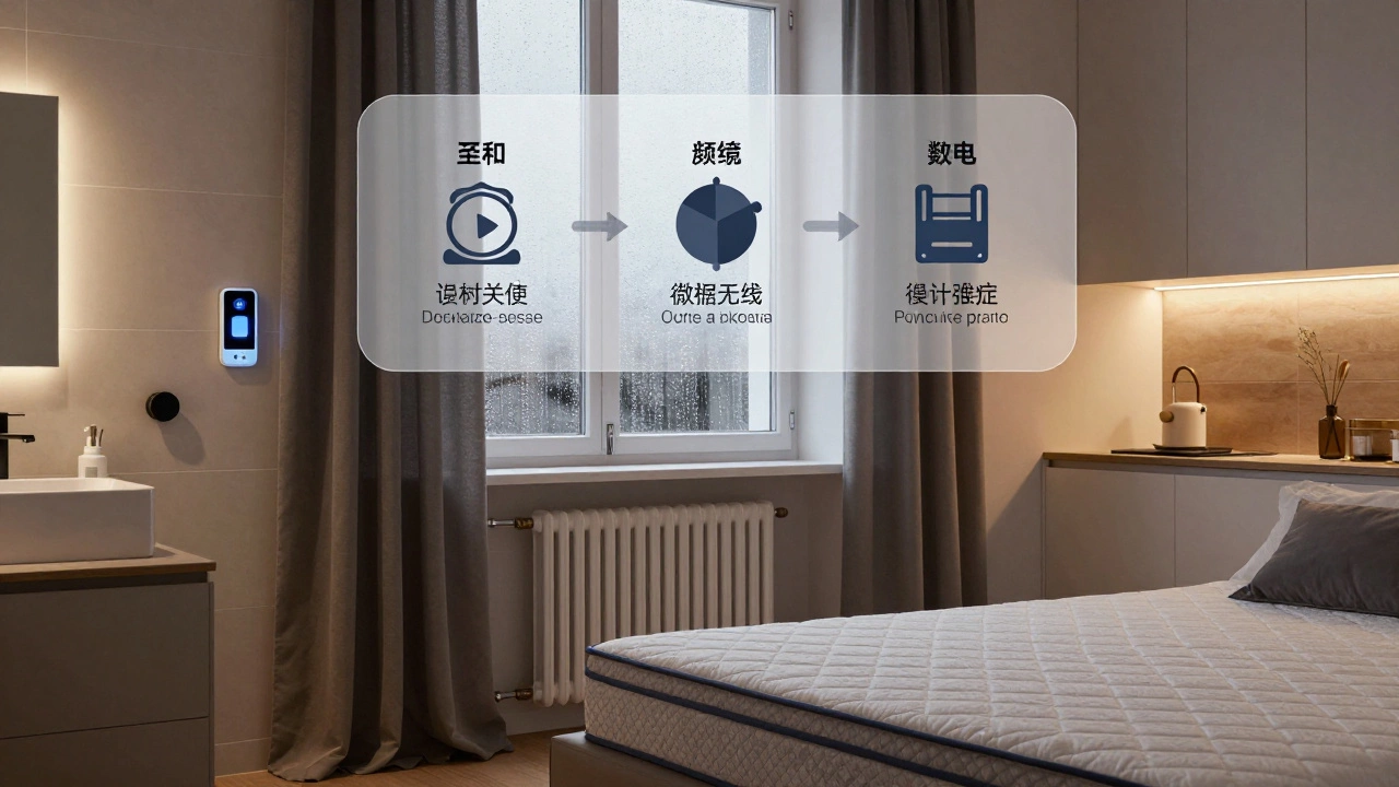 Современная квартира в Санкт-Петербурге с умными товарами: влагочувствительные шторы, матрас с вентиляцией и подсвеченный органайзер.