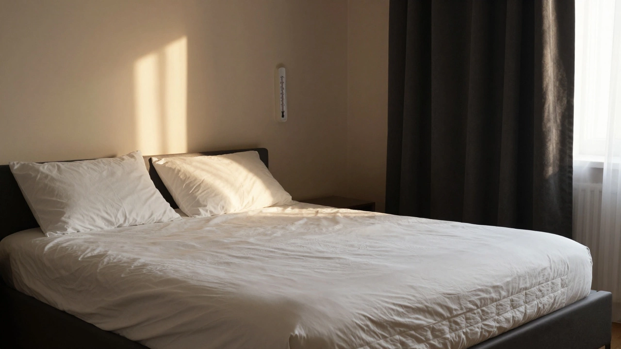 Уютная спальня с ортопедическим матрасом, плотным постельным бельём и тёмными шторами.